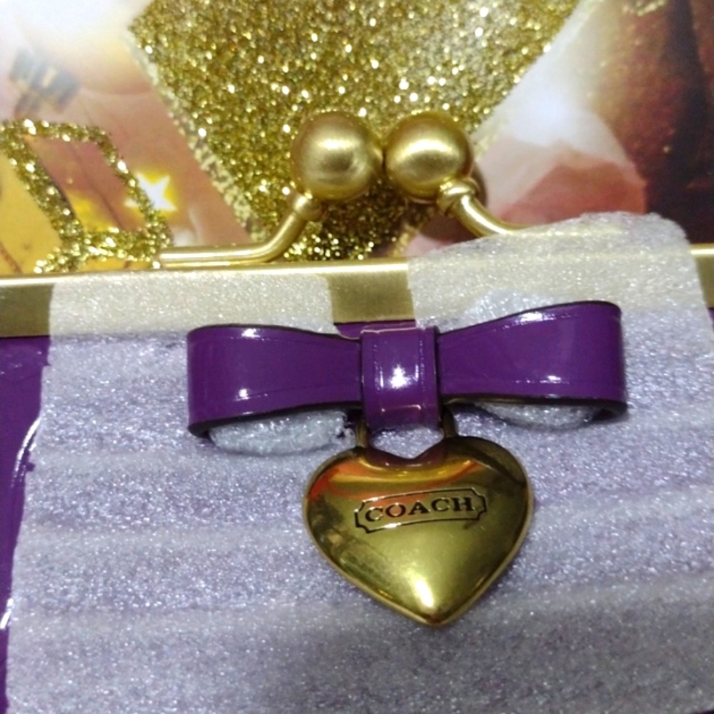 Coach Patent Leather👛 Deep Purple & Gold Hued LG 👛 Purse NWT - Picture 5 of 14